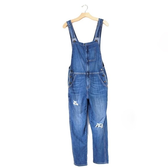 CURRENT/ELLIOTT Ranch Hand Overall Traveler Destroy Western Denim Jumpsuit Small - Picture 1 of 11